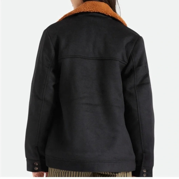 Brixton Sherpa Jacket Nouvelle Coat Lined Size Medium Black/Brown Button Closure - Picture 3 of 13